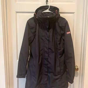 Helly Hansen long rain jacket, navy blue in XL